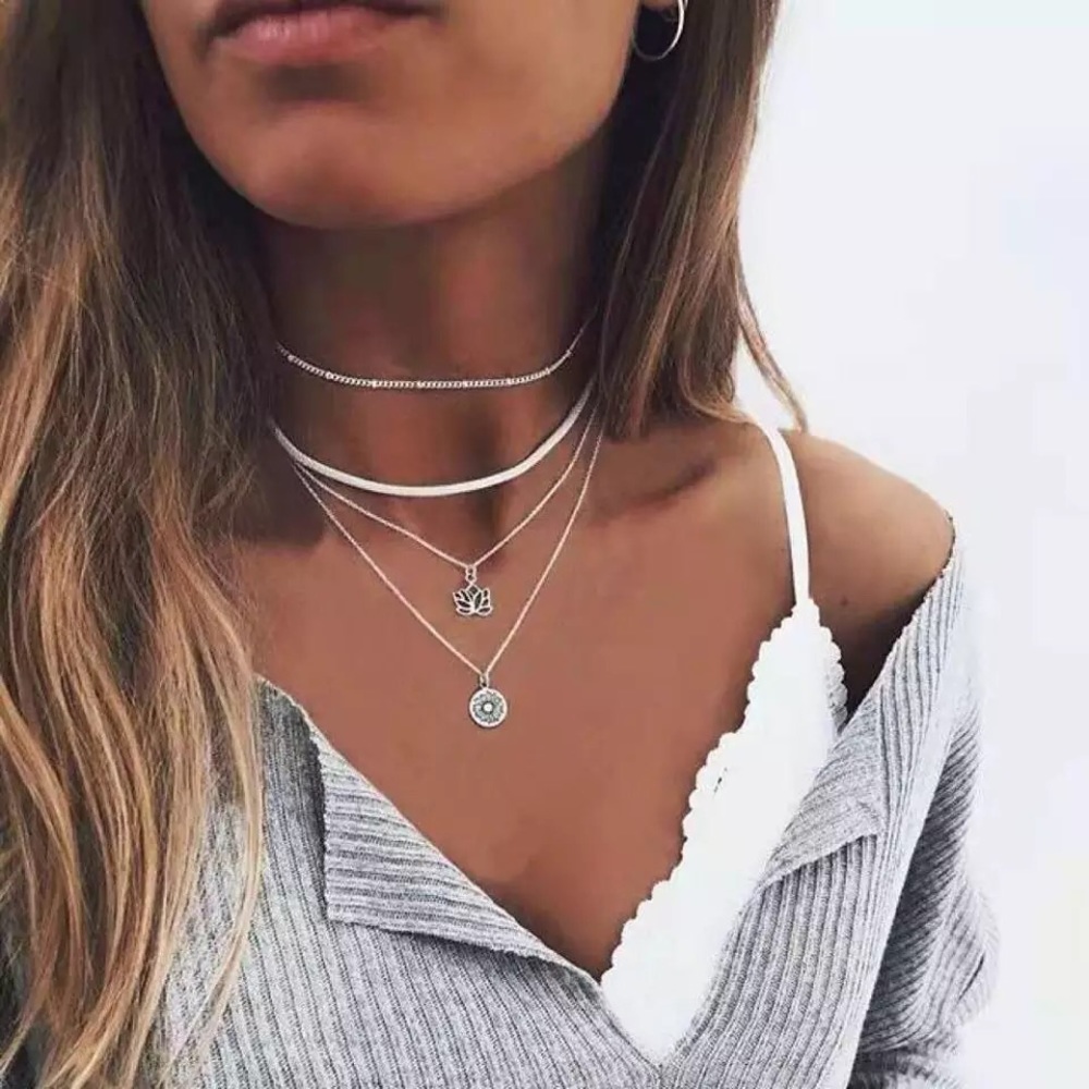 3 for $25⚡️lotus coin snake chain layered necklace